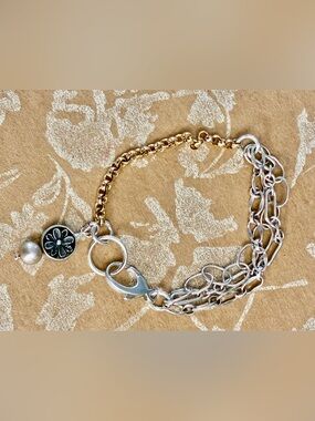 SALE. Two-Tone Gold & Sterling Silver Chain Bracelet with Sterling Lobster Clasp